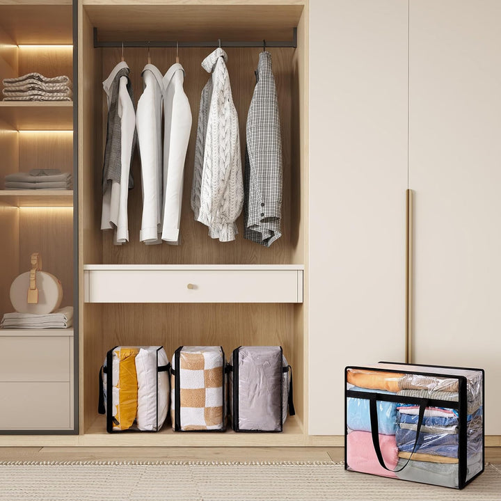 Lifewit 3 Stück Transparente Plastik Aufbewahrungstasche, 40L Kleiderschrank Organizer Aufbewahrungs