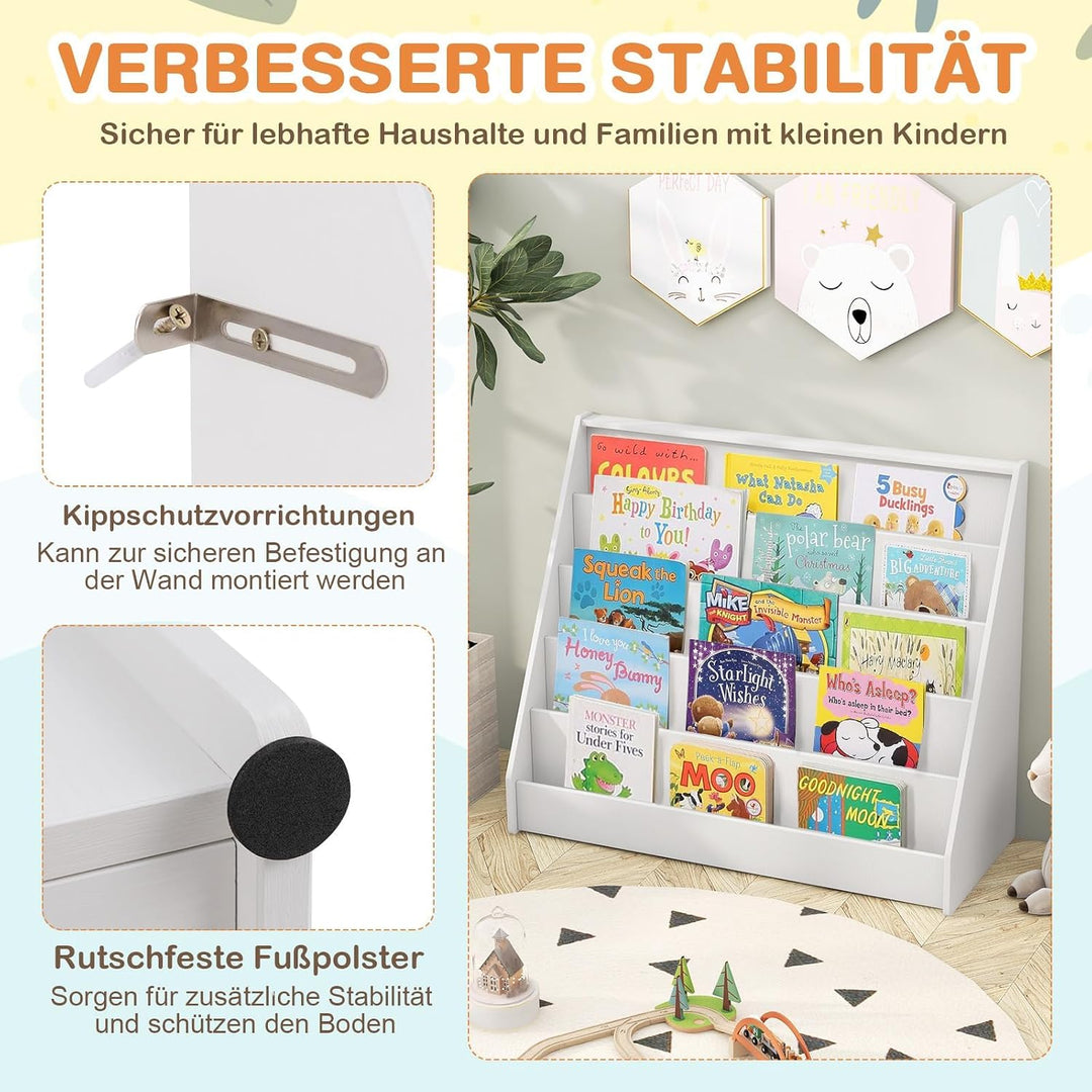 COSTWAY Kinderregal mit 5 Fächern, Bücherregal Kinder, Zeitungsständer aus Holz, Aufbewahrungsregal