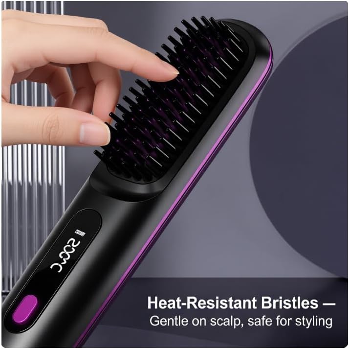 Stylingbürste für kurze Haare Elektrisch, 3-in-1 Kabelloser Haarglätter mit LED Display & Keramiksch