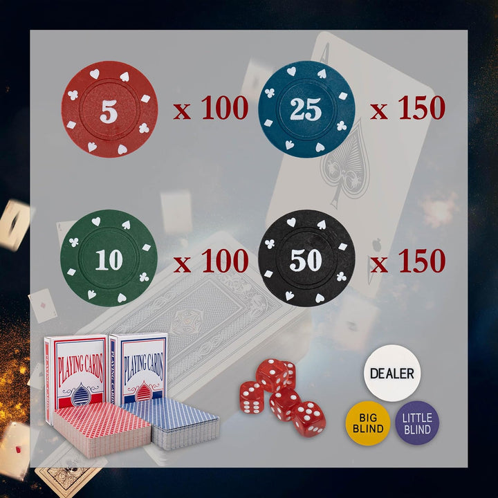 H&amp;F Heimtextilien Pokerkoffer Set 500 Chips – Komplettes Poker Spielset mit Karten Würfeln &amp; Dealer-