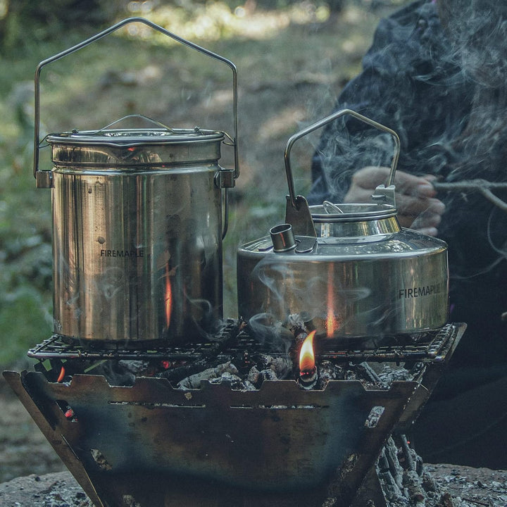 Fire-Maple Campingtopf Edelstahl Camping-Hängetasse mit Dampfkorb 1,2 l Lagerfeuer-Kaffeetasse mit F