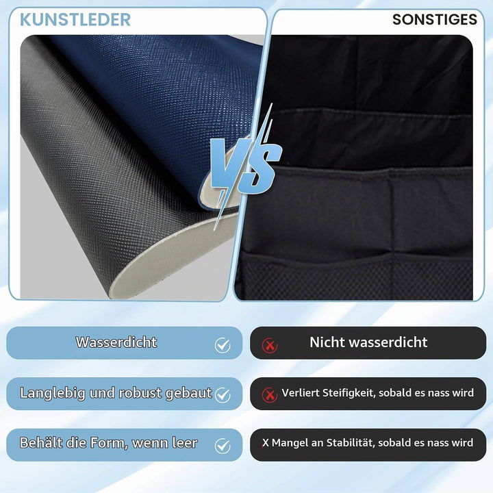 Auto Kofferraum Organizer, Zusammenklappbarer Leder Kofferraumtasche mit Deckel und Stabilem Griff A