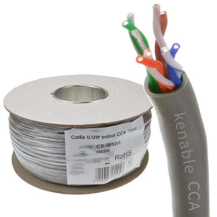 Ethernet UTP CCA Kabel Roll Netzwerk LAN Solid UTP Cat5E-CCA Grey 100 m [100 Meter/100m] 100m Grey,