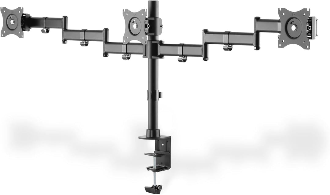 DIGITUS Befestigungskit Spannbefestigung für Tisch 2 Gelenkarme 3 Monitore Schwarz Bildschirmgrösse: