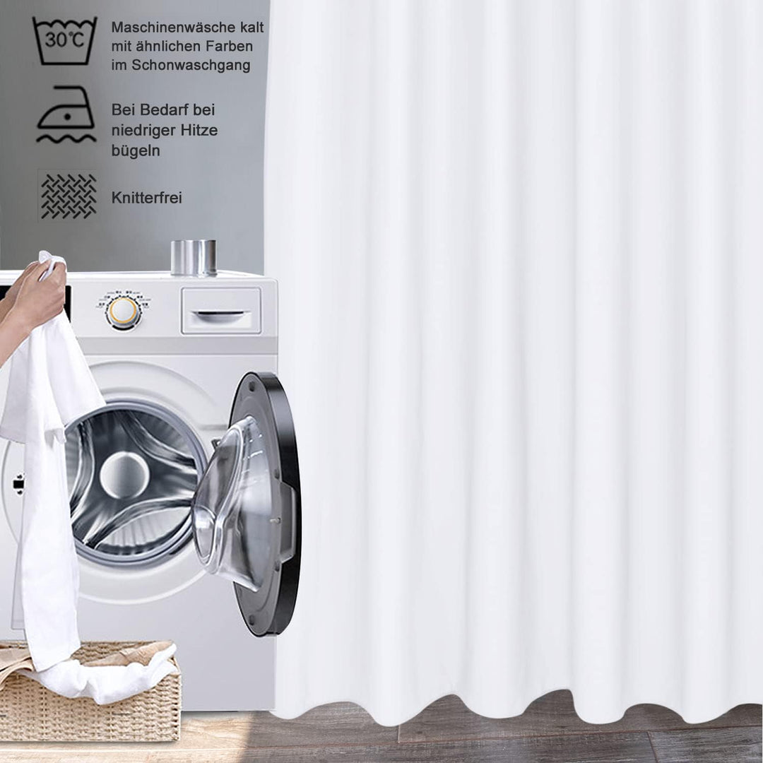 EurCross Weiss Schmal Duschvorhang 150x200 Textil Stoff Anti-Schimmel Badevorhang, Wasserdicht Wasch