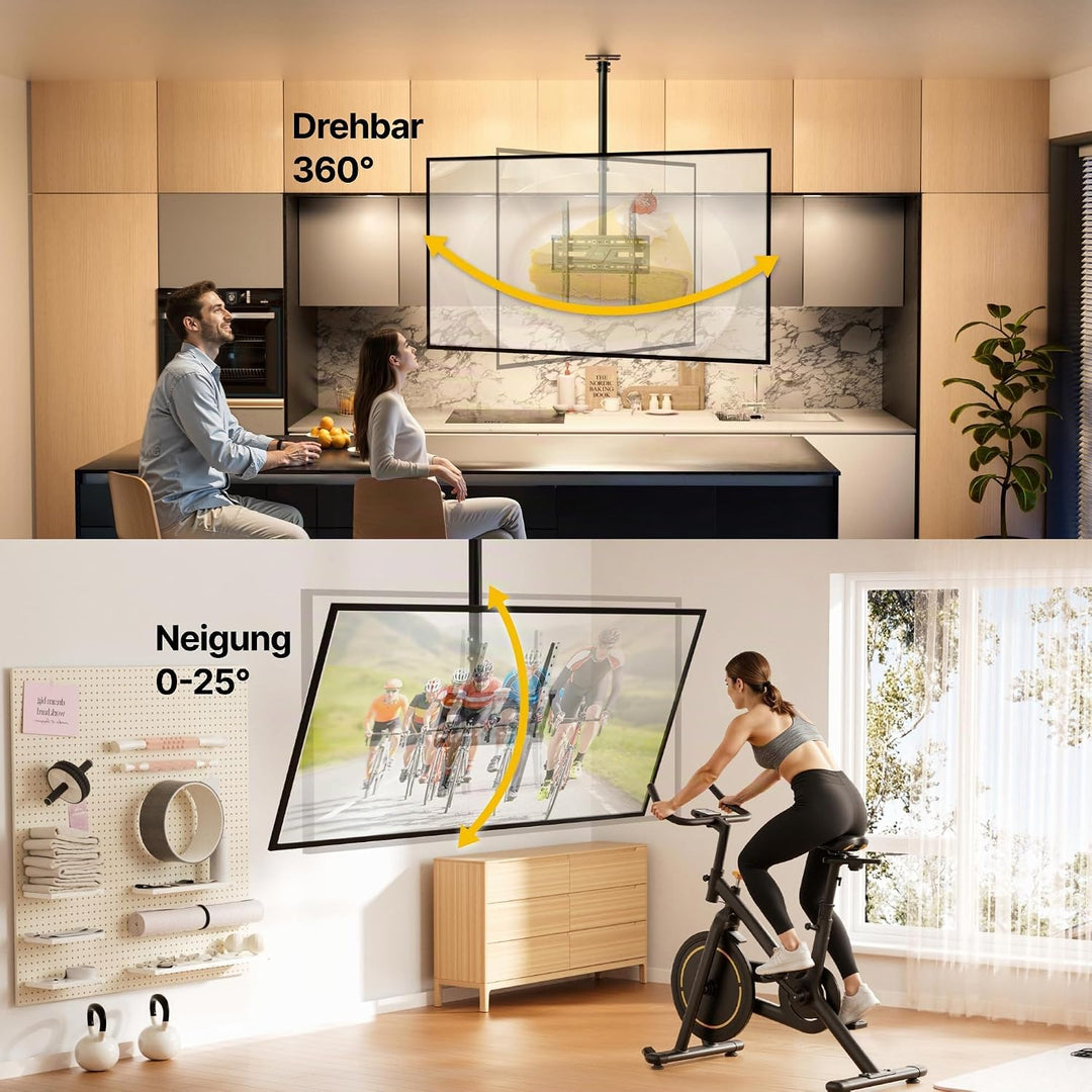 monTEK TV Deckenhalterung Neigbar und Schwenkbar für die meisten 37-75 Zoll Fernseher, Fernsehhalter