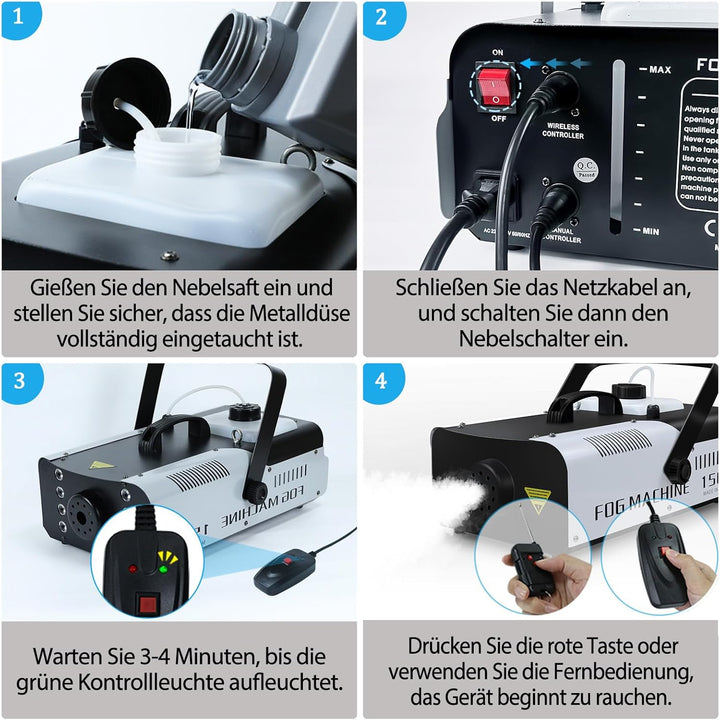 Nebelmaschine 1500 Watt Fernsteuerung Räuchermaschine 16000 CFM Fog Professionelle Fogger für DJ Büh