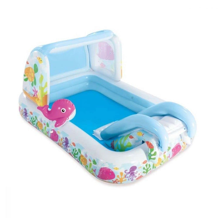 Intex 57447NP - Aufblasbarer Play Center Rosa Wal &amp; Freunde, Vinyl, Mehrfarbig, 229x147x107 cm
