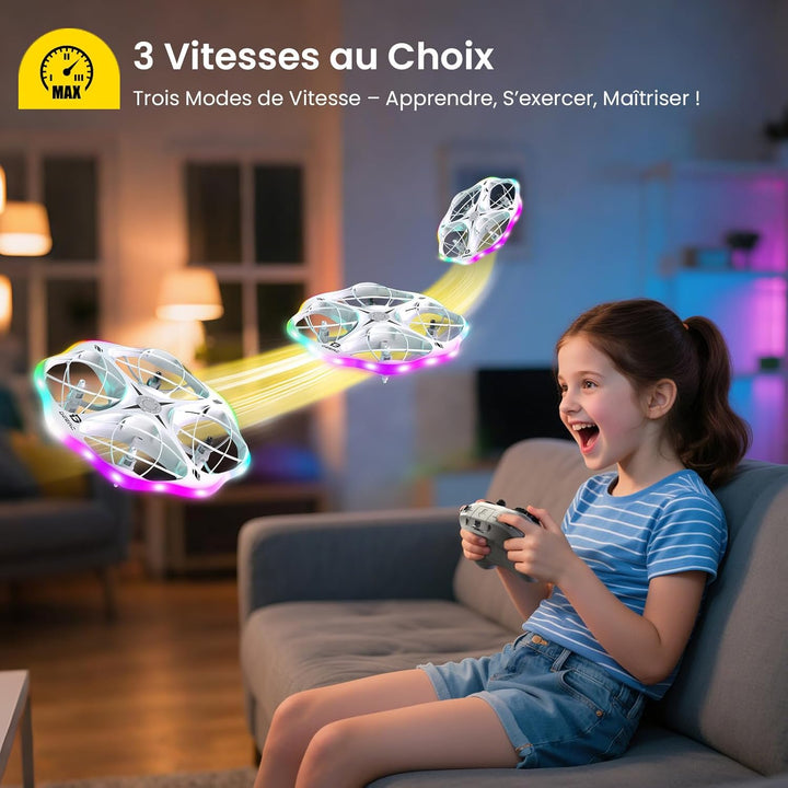 DEERC D13 Mini-Drohne für Kinder mit Hindernissvermeidung, 6 LED-Modi, kleines einfaches UFO-Spielze