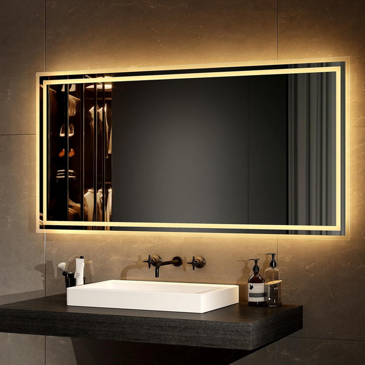 EMKE LED Badspiegel mit Beleuchtung 120x60cm LED Badezimmerspiegel Warmweisses Licht und Kaltesweiss