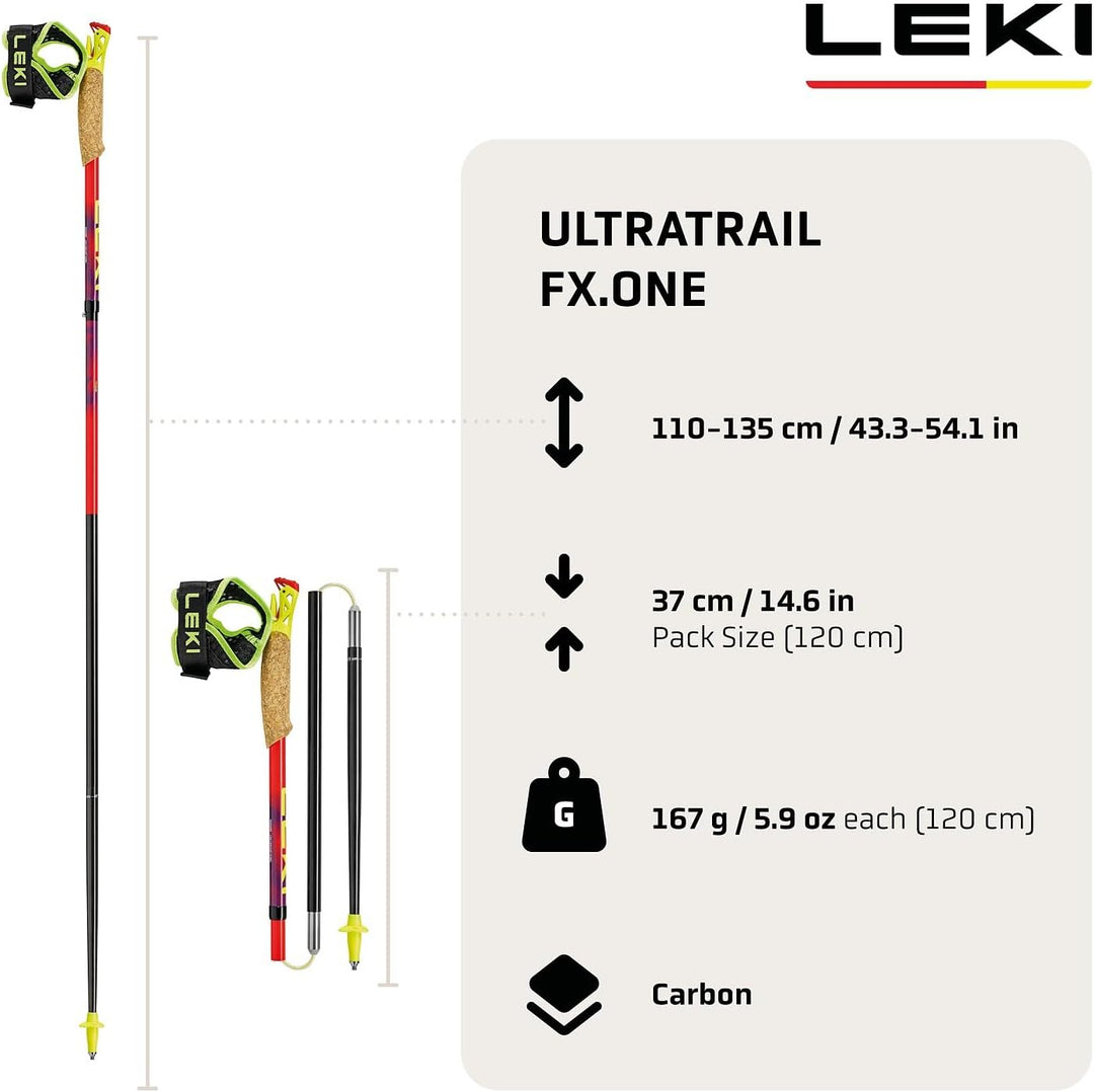 LEKI Ultratrail FX.One Trailrunning Stöcke Damen & Herren | faltbar aus Carbon | Ultraleicht | Fixlä