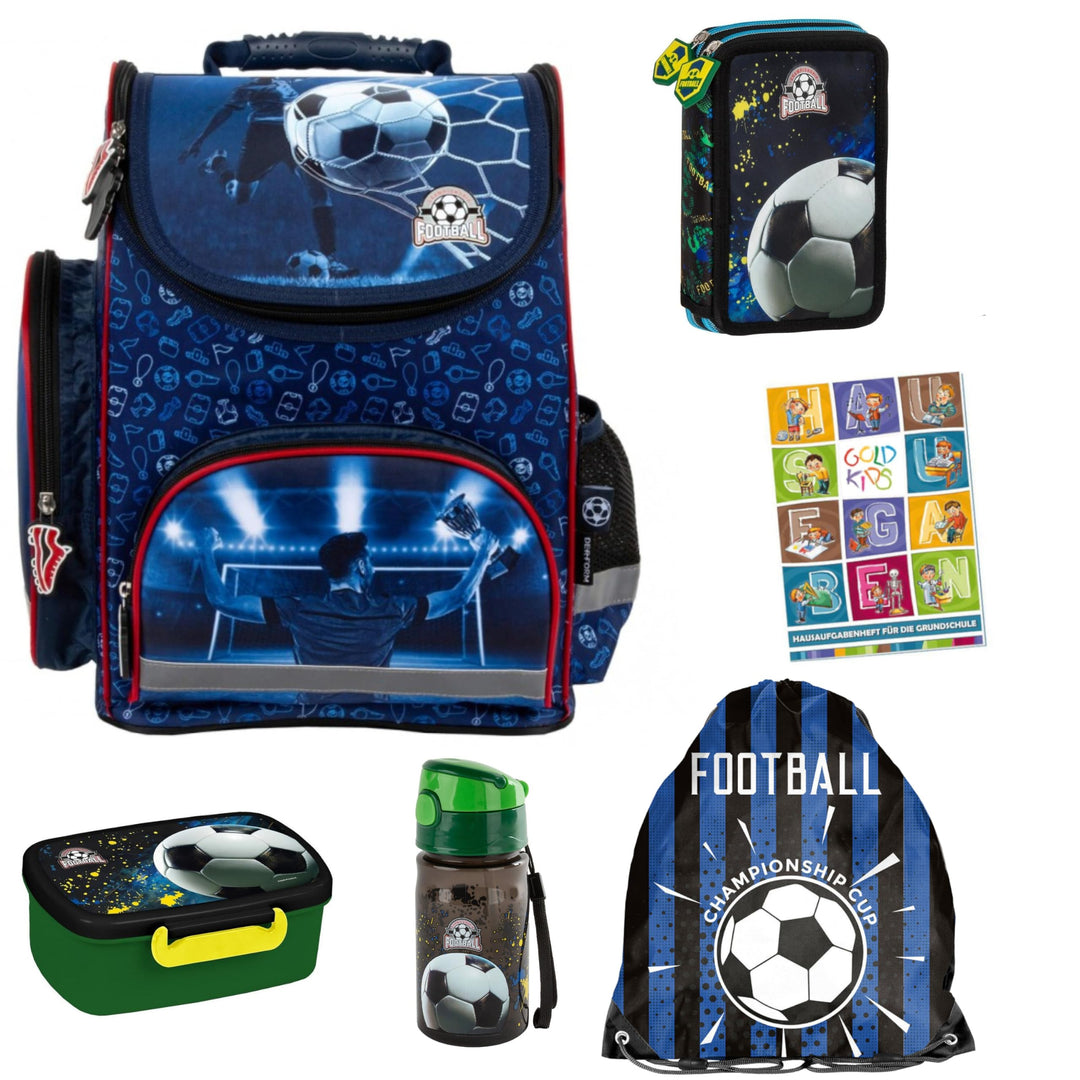 Goldkids - Schulranzen für Jungen, 6er-Set - Schul-Rucksack für Kinder mit Federmäppchen - Schuhbeut