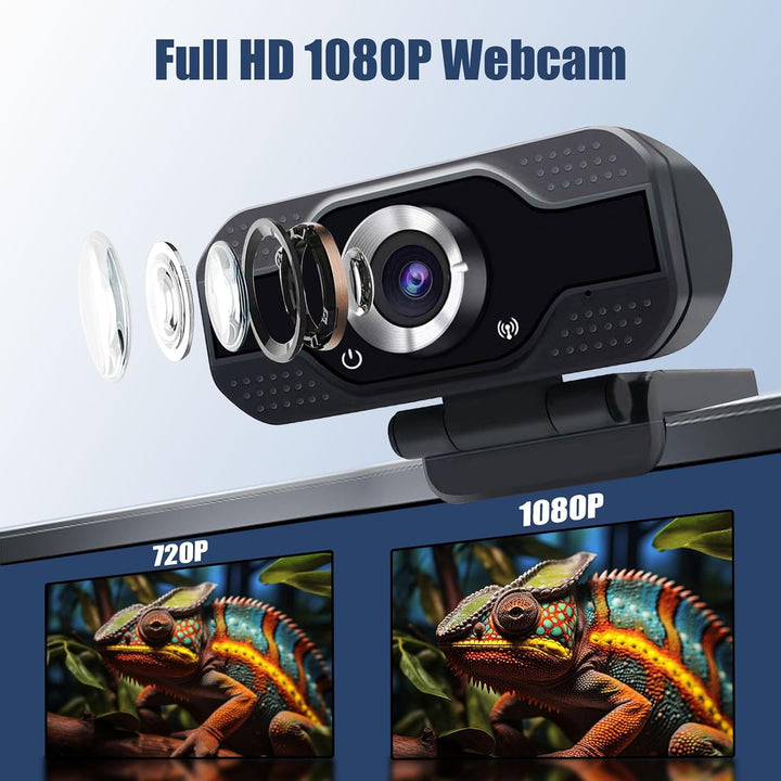 Full HD Webcam 1080p mit zwei Mikrofonen, Upgraded Autofokus, 30 fps, mit Geräuschreduzierung, mit P