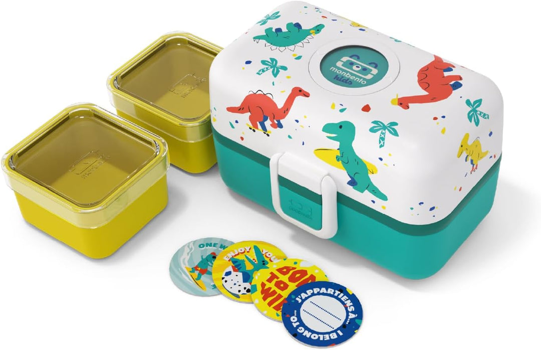 MONBENTO - Lunchbox Kinder MB Tresor blau Dino - Brotdose Kinder mit 3 Fächern - Ideal für Mittagess