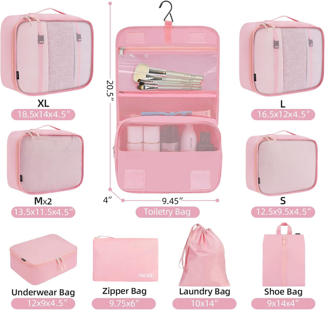 BAGAIL 10er-Set Packwürfel in verschiedenen Grössen Packorganizer für Reisezubehör Handgepäckkoffer
