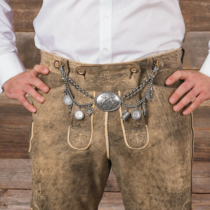 Alpenflüstern Trachten-Charivari Ferdi - Hochwertiger Herren-Trachtenschmuck mit Trophäen-Anhängern