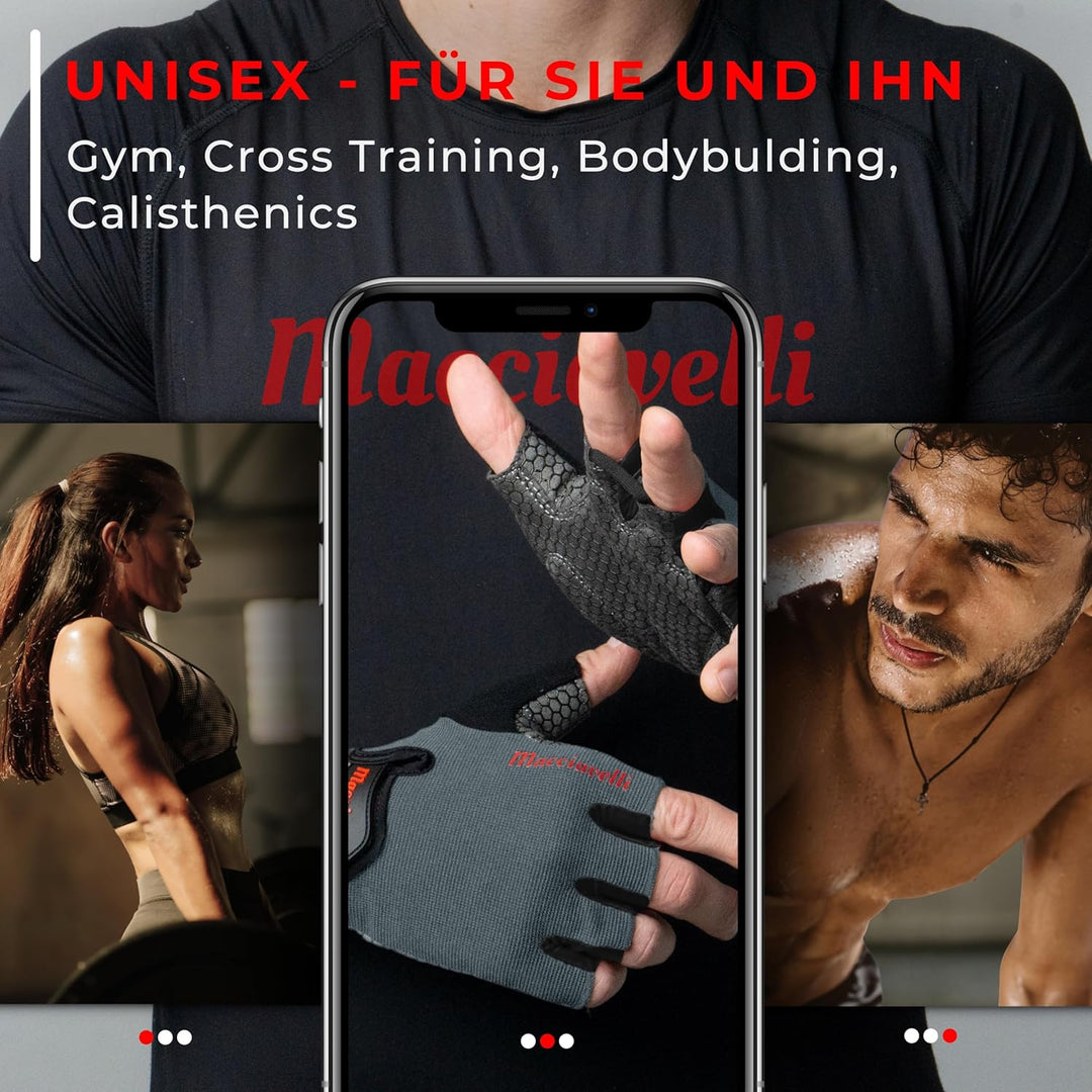 MACCIAVELLI® Fitness Handschuhe Damen Herren - Trainingshandschuhe für Kraftsport, Krafttraining, Bo