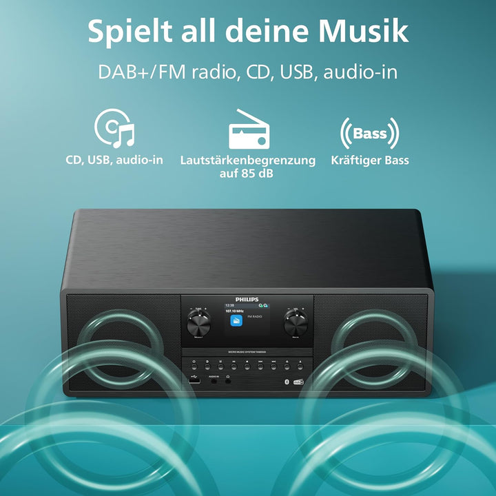 Philips TAM6500/10 100-Watt-Mikro-Musiksystem, Bluetooth 6.0, Auracast, DAB+/UKW-Radio, CD/USB/Audio