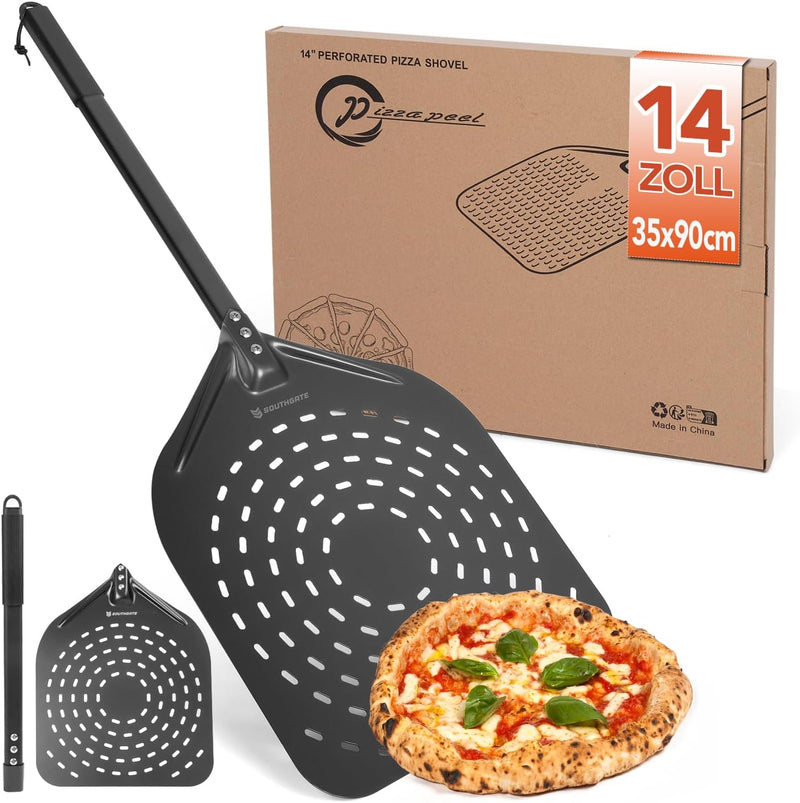 SOUTHGATE 14 Zoll Pizzaschieber Perforiert, Pizzaschaufel aus Harteloxiertes Aluminium, Pizzawender