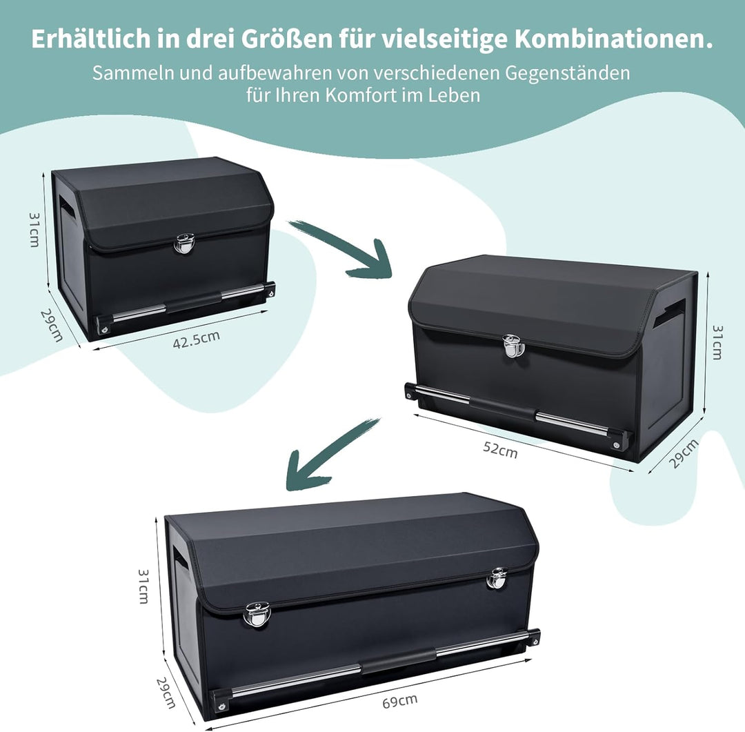 Auto Kofferraum Organizer mit Deckel, Premium Leder Kofferraumtasche mit stabilem Griff, Multifunkti
