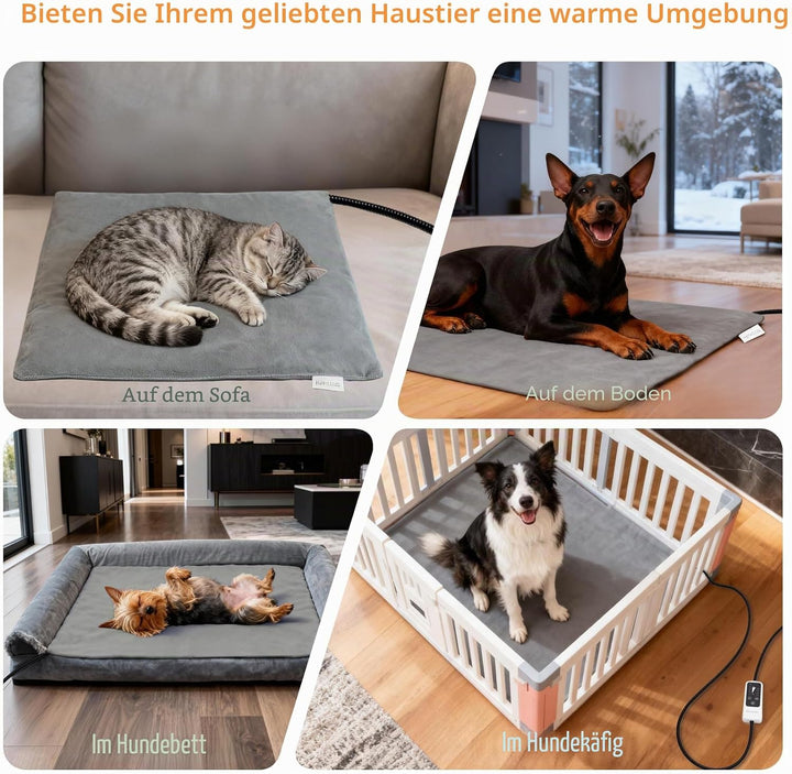 BECEMURU Haustier Heizkissen für Katze Hund 75x45cm, 6 einstellbare Temperaturen und 4 einstellbare