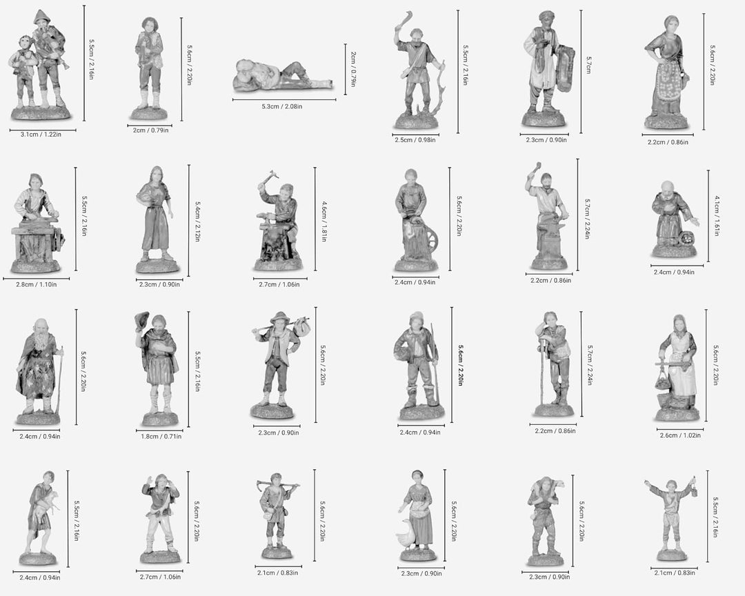 Moranduzzo Hirten-Gruppe 24 Figuren für 6 cm Krippe – MINI 6 – Massstab 1:32 – Unzerstörbare, Handbe