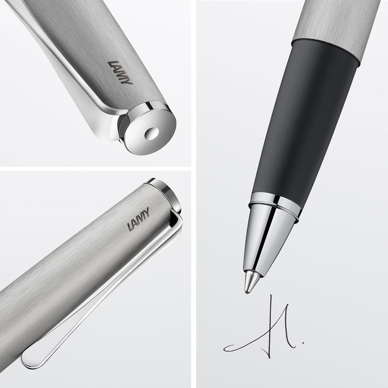 LAMY studio Tintenroller 365 - Rollpen aus Edelstahl strichmattiert in der Farbe Silber mit Griffstü