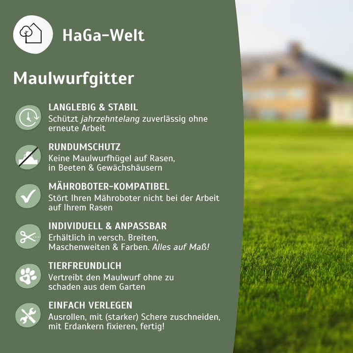HaGa® Maulwurfgitter 10m x 1,2m Kunststoffgitter Maulwurfschutz in grün - pflanzenverträglich - verr