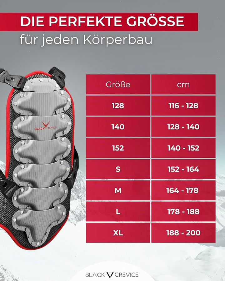 Black Crevice Rückenprotektor für Kinder, Jugendliche &amp; Erwachsene I Atmungsaktiver &amp; ergonomisch ge