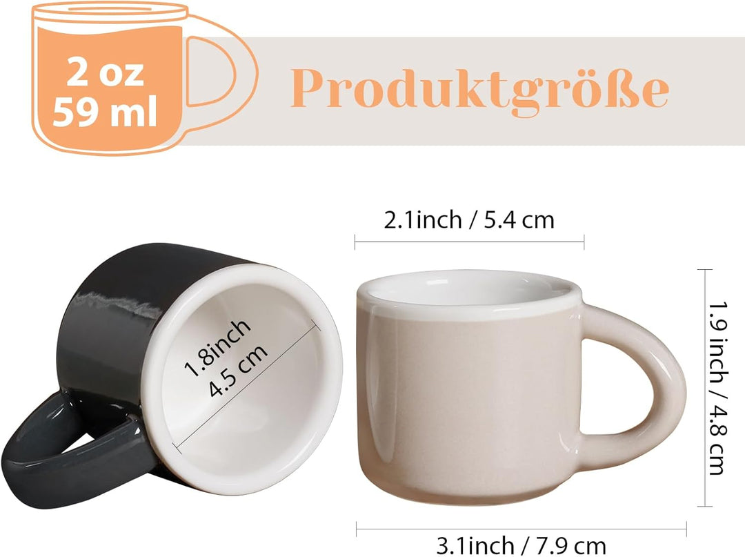 Espressotassen Set 4-teilig, Terracotta Keramik Mini-Kaffeetassen Dickwandige Mokka Tassen Mit Henke