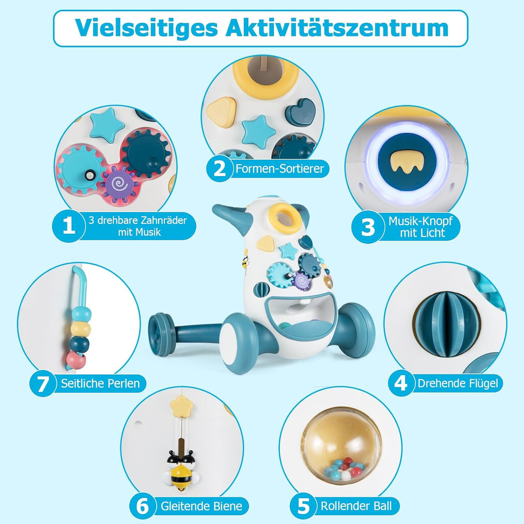COSTWAY Lauflernwagen Baby, Lauflernhilfe mit Musik & Licht, Laufhilfe mit Formensortierer, Zahnräde