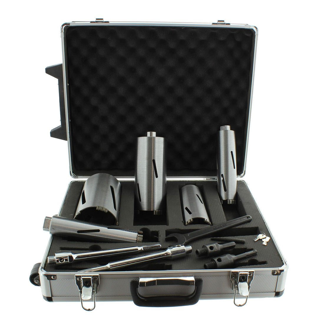 Diamant Bohrkronen Set M16 Trockenbohrbox Nutzlänge 180mm Durchmesser 42, 52, 68, 82, 102mm mit Zent