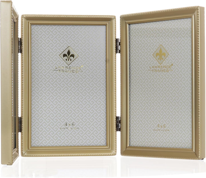 Lawrence Frames Dreifach-Bilderrahmen mit Scharnier, Messing, 10 x 15 cm, Perlenbordüre Goldfarben s