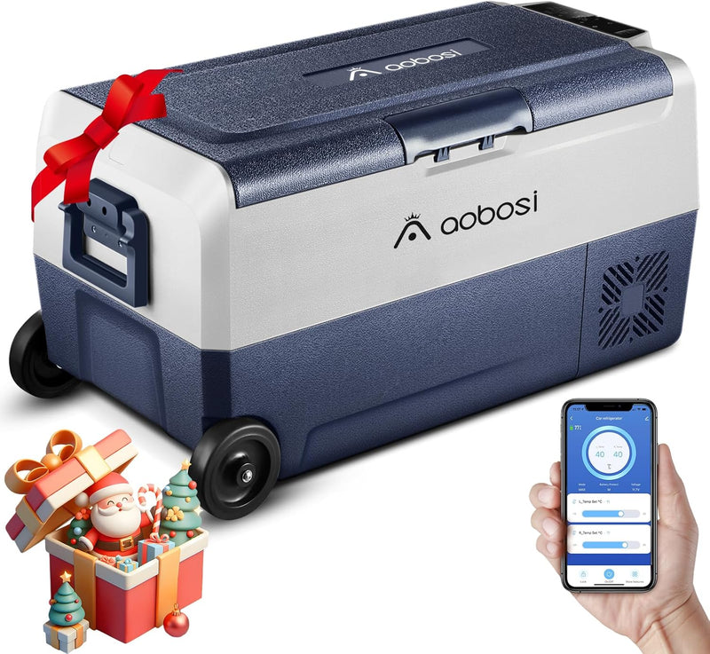 AAOBOSI Kompressor Kühlbox 36L, Kühlbox Auto Mit WiFi-APP-Steuerung, 12/24V und 100-240V Kühlbox Ele