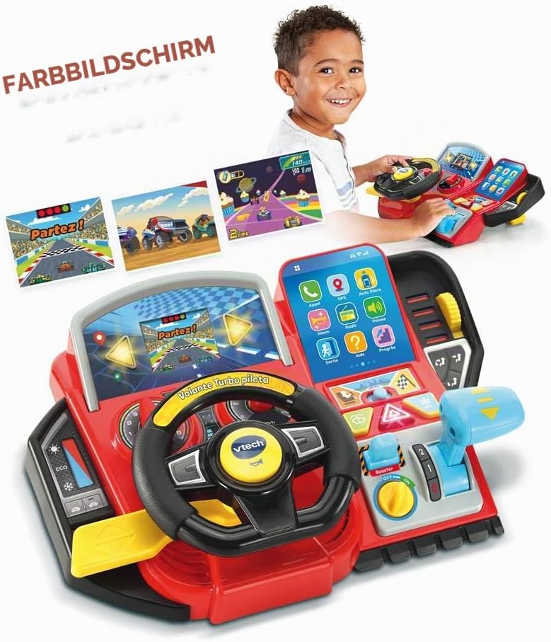 VTech Turbo Pilot-Lenkrad, Lenkrad für Kinder mit interaktivem Armaturenbrett, über 20 Lernspiele un