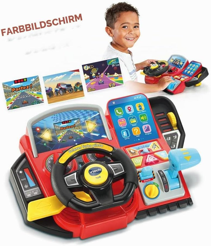 VTech Turbo Pilot-Lenkrad, Lenkrad für Kinder mit interaktivem Armaturenbrett, über 20 Lernspiele un