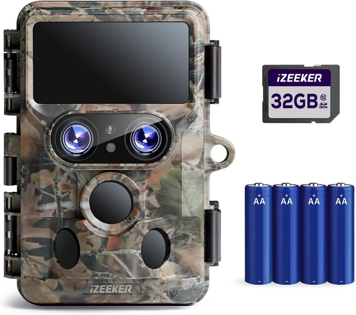 iZEEKER Wildkamera WLAN Duales Objektiv 4K 30fps 60MP, Wildtierkamera mit Sternenlicht Nachtsicht Be