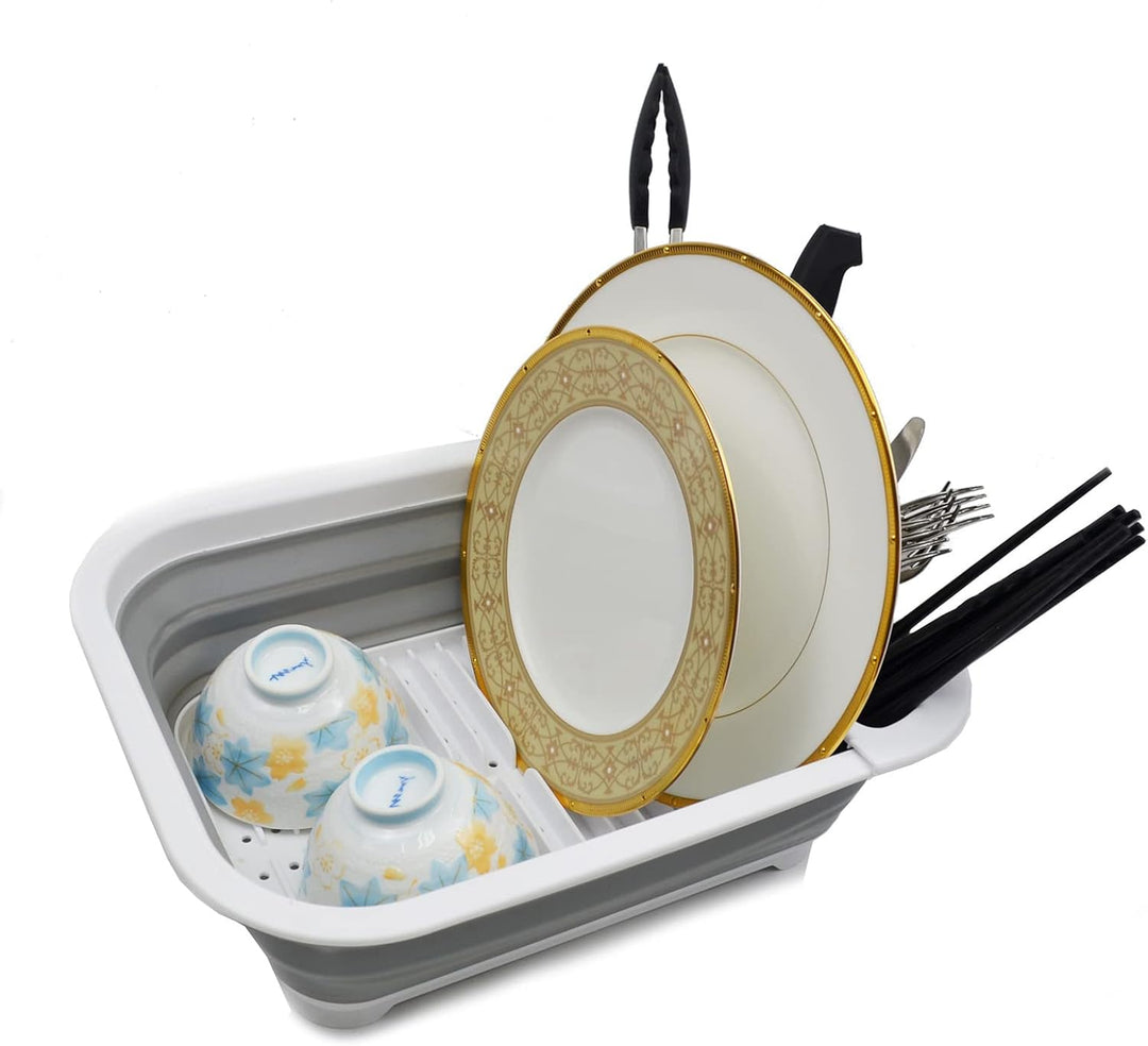 SAMMART 7.5L Collapsible Dish Drainer - Foldable Drying Rack Set - Portable Dinnerware Organizer - S