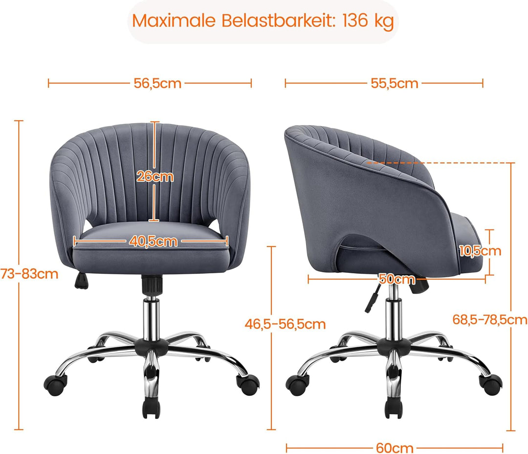 Yaheetech Bürostuhl mit Samtbezug, Ergonomischer Schreibtischstuhl mit Armlehnen, Drehstuhl mit Roll