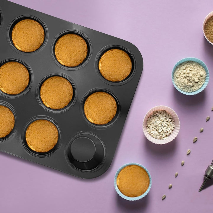 Fousenuk Muffinform, 2er-Pack Karbonstahl Muffinblech für 12 Muffins, Antihaftbeschichtet Backform,