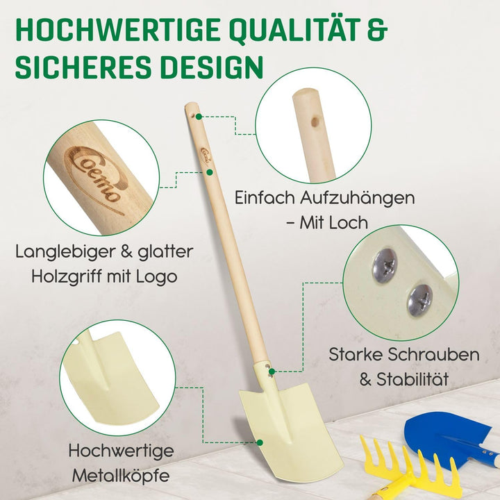 Kinder-Gartenset, Gartengeräte, Set 5-teilig Kinder Schaufel, Besen, Harke, Rechen, Spaten, Laubbese
