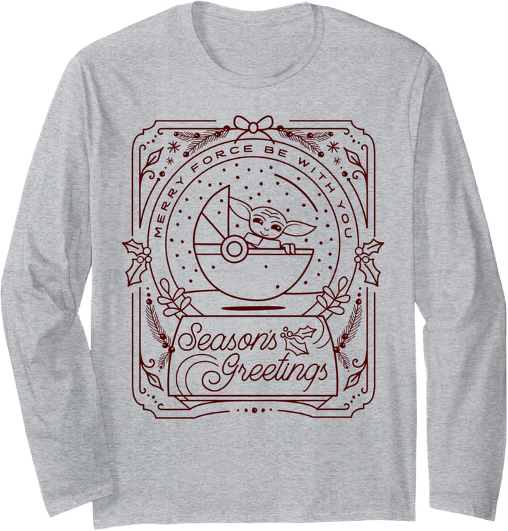 Star Wars Christmas The Child Season's Greetings Line Art Langarmshirt