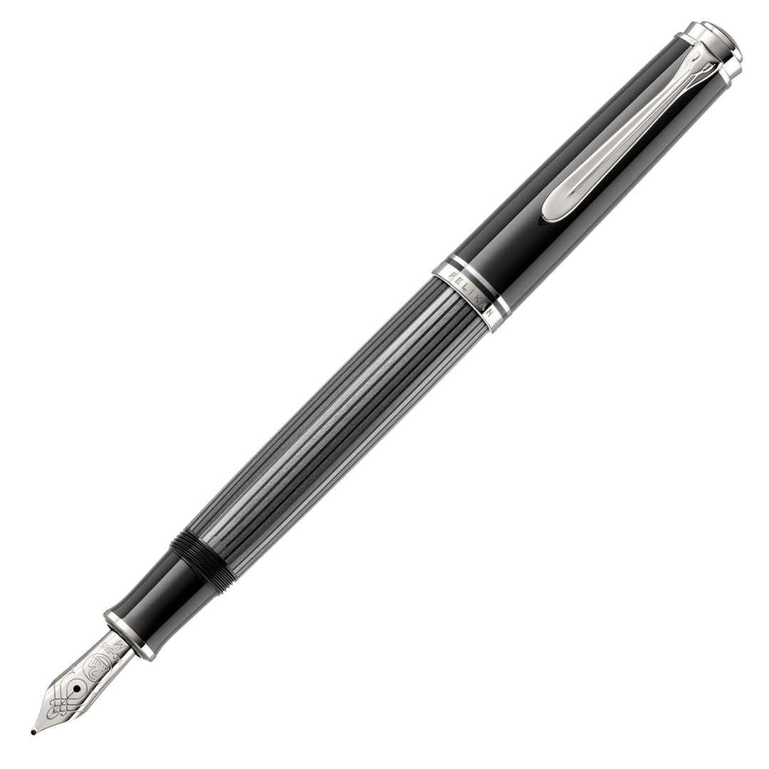 Pelikan Füllhalter Souverän 605 Stresemann, Schwarz-Anthrazit, Feder B (breit), hochwertiger Kolbenf