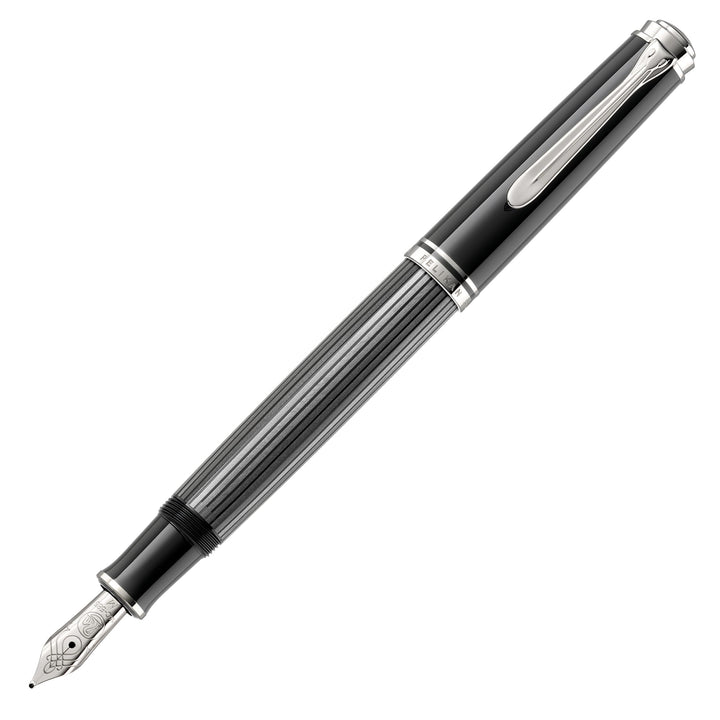 Pelikan Füllhalter Souverän 605 Stresemann, Schwarz-Anthrazit, Feder B (breit), hochwertiger Kolbenf