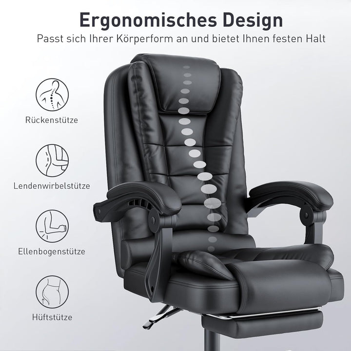 rattantree Bürostuhl Mit Fussstütze, Schreibtischstuhl Ergonomisch, PU Leder Computerstuhl mit Gepol