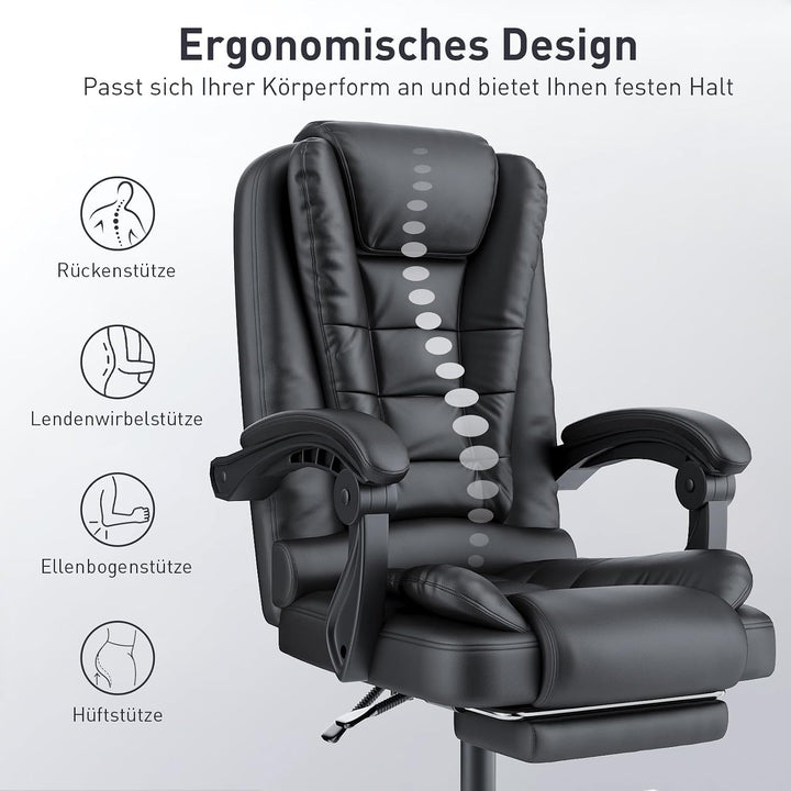 rattantree Ergonomischer Bürostuhl Mit Fussstütze, Schreibtischstuhl, PU Leder Computerstuhl mit Gep