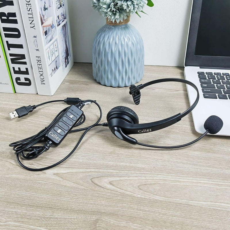 USB Headset mit Mikrofon, Mono PC Headset mit Mikrofonarm und Inline-Steuerung, Noise Cancelling PC