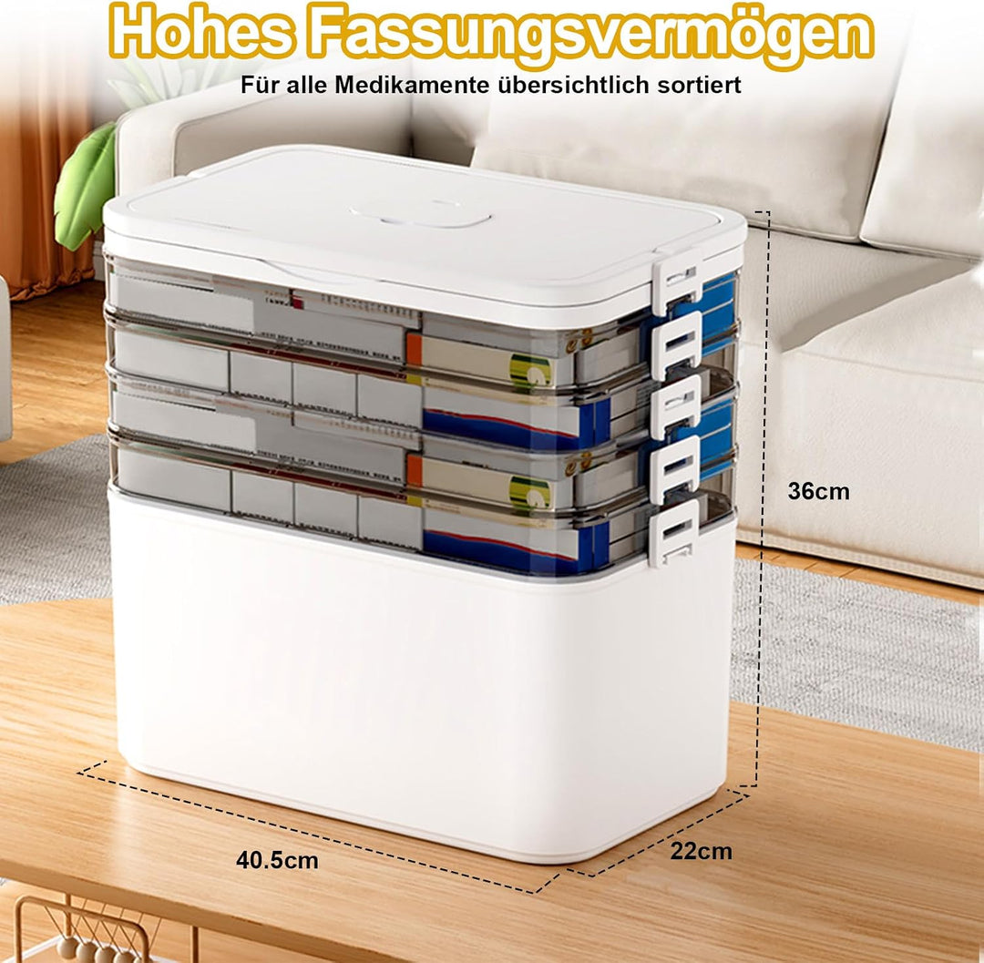 Medikamenten Aufbewahrung, 5 Stöckige Hausapotheke - 40.5x22x36 cm, multifunktionaler Medikamentenor