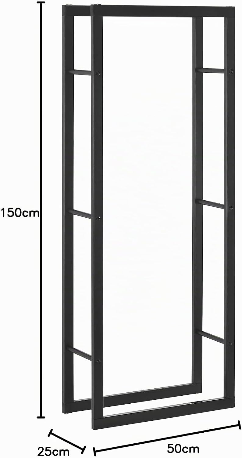 [en.casa] Kaminholzregal 50x150x25cm Brennholzregal Feuerholzregal Holzhalter Schwarz 50 x 150 x 25