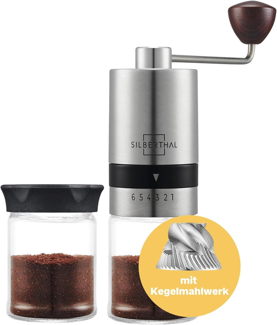 SILBERTHAL Kaffeemühle Manuell Kegelmahlwerk - Verstellbarer Mahlgrad - Handmühle aus Edelstahl und